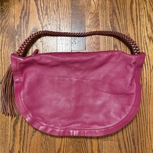 BORSETTA Milano Italian Leather hobo Kidney shaped Bag Purse Braided Handle